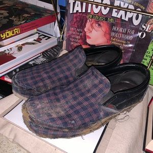 Women’s Slip on cans- Plaid - very worn- size 11